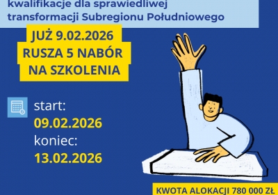 9 Lutego 2026 Rusza piąty nabór na szkolenia do projektu „Przepis na Rozwój – kompetencje i kwalifikacje dla sprawiedliwej transformacji Subregionu Południowego”